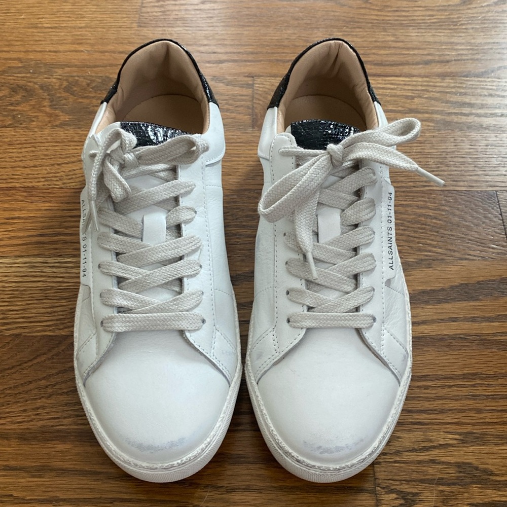 All Saints Sheer white sneaker with black metallic detail size 8